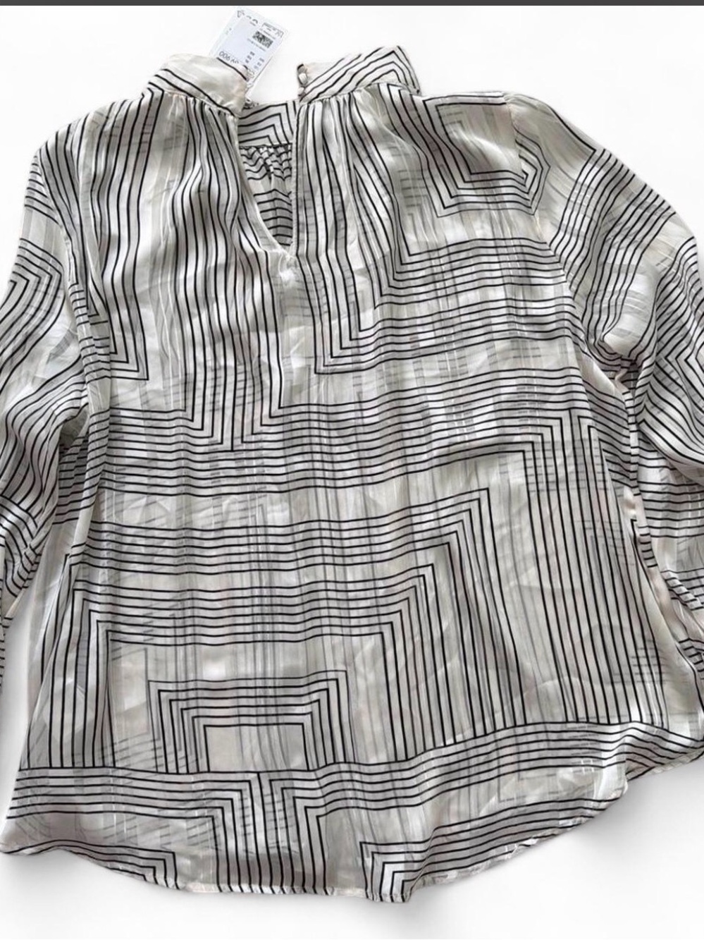 Sheer Black & White Geometric Stripe Blouse - Women Tops